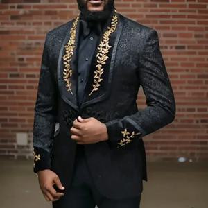 우아한 블랙 블레이저 정장 남성용, 자카드 원단 숄 라펠, 싱글 브레스트 럭셔리 남성 의류, 1 피스 재킷 코스튬