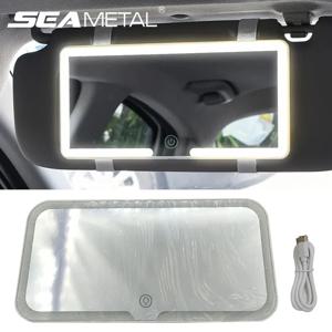 SEAMETAL 자동차 LED 메이크업 거울 3 색 밝기 디밍 가능 HD 썬 바이저 플레이트 화장대 거울 터치 스크린 인테리어 메이크업 거울