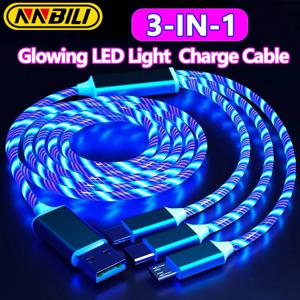 NNBILI 3 IN 1 빛나는 LED 라이트 파티 전화 충전기 Xiaomi iPhone 14 용 빛나는 USB 유형 C 케이블 Samsung S24 전화 액세서리