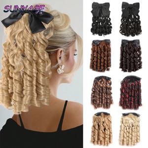 SUNYAGE 합성 레트로 포니 테일 (빗 포함) Europen Princess Curly Puff 포니 테일 클립 헤어 테일 Natural False Hair Extension