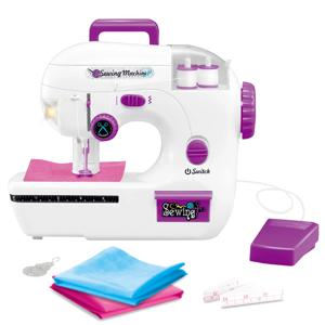 재봉틀 장난감, 측정 테이프와 직물이 포함된 휴대용 배터리 구동 재봉틀, 어린이를 위한 선물에는 배터리가 포함되어 있지 않습니다.