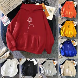 2024 가을 겨울 후드 스포츠웨어 여성용 까마귀 풀오버 스웨터 두꺼운 긴 소매가있는 세련된 꽃 프린트 루즈 탑