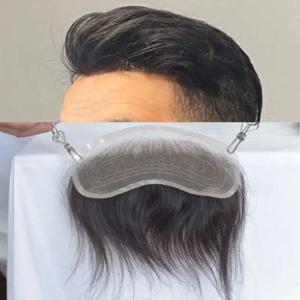 Pwigs 4X18cm 남자 레이스 V 스타일 정면 헤어 라인 100% 인간 레미 헤어 가발 스위스 레이스 맨 헤어 피스 표백 매듭 헤어 라인 1B