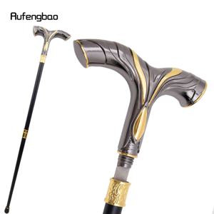 골든 블랙 흐르는 라인 핸들 워킹 스틱, 숨겨진 플레이트, 자기 방어 패션 지팡이 플레이트, 코스프레 크로셔 스틱 92cm