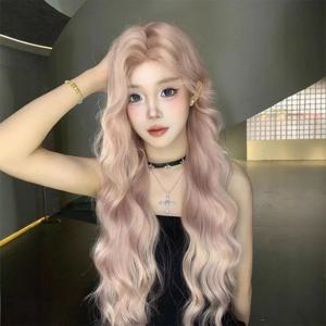 합성가발, 이마레이스, 몽환적인 핑크, 긴곱슬머리, 뉴스타일, 내추럴한 한국스타일 풀헤드커버스타일, 풀탑