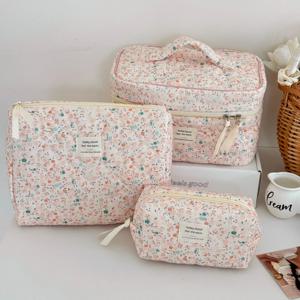 여성용 빈티지 코듀로이 꽃 화장품 가방, 레트로 여성용 여행 보관 가방 핸드백, 휴대용 여성 메이크업 케이스 클러치 지갑