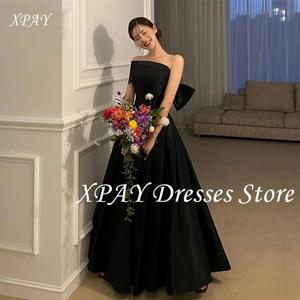 XPAY 우아한 블랙 태피터 이브닝 드레스, 한국 웨딩 사진 촬영, 스트랩리스 활 백 공주 정장 파티 가운, 맞춤형