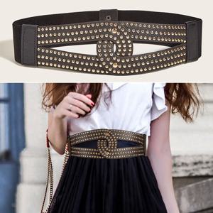 빈티지 캐주얼 레저 원피스 청바지, 럭셔리 와이드 벨트, 신축성 커머번즈 가죽 허리띠, 리벳 코르셋 밴드