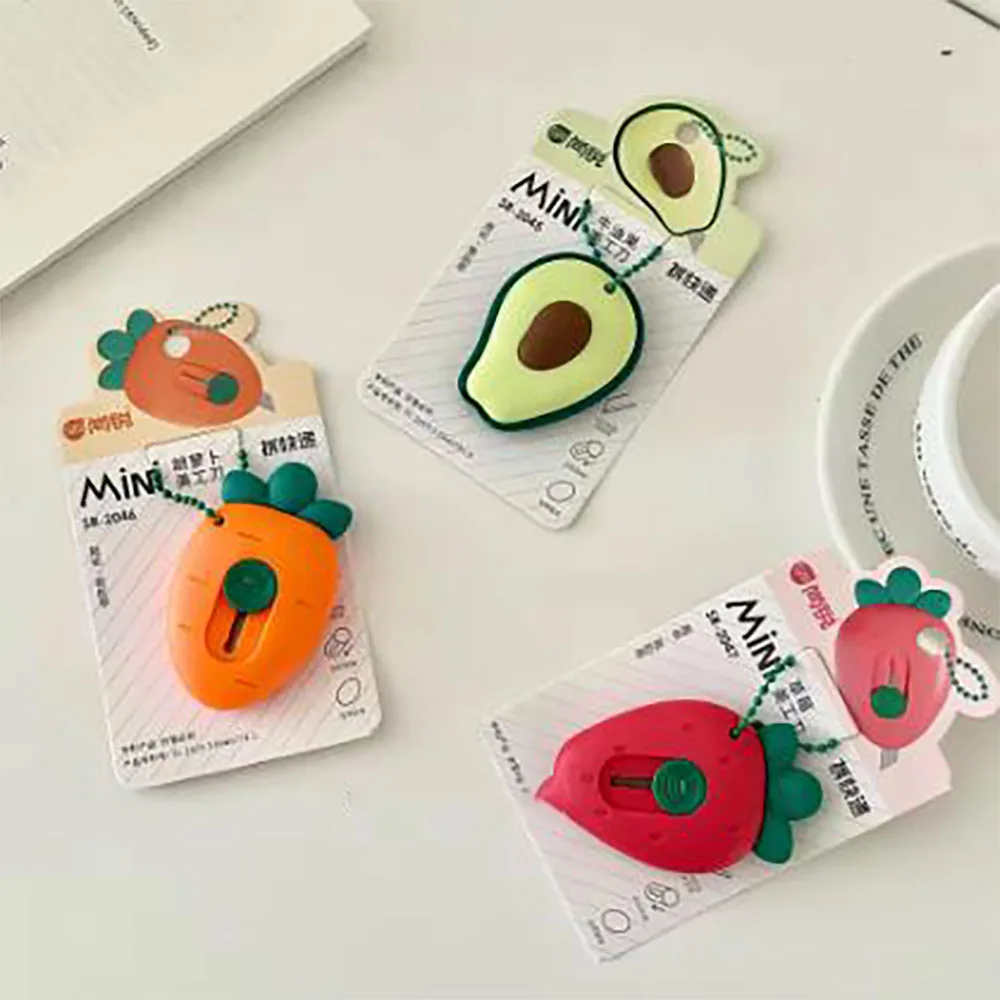 귀여운 휴대용 미니 아보카도 딸기 과일 아트 유틸리티 나이프 익스프레스 박스, 종이 커터 공예 포장 도구
