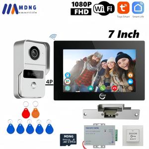 7 인치 Tuya 스마트 와이파이 비디오 도어 폰 인터콤 시스템 (전기 스트라이크 잠금 장치 포함) 1080P 무선 비디오 도어 폰 인터콤 초인종