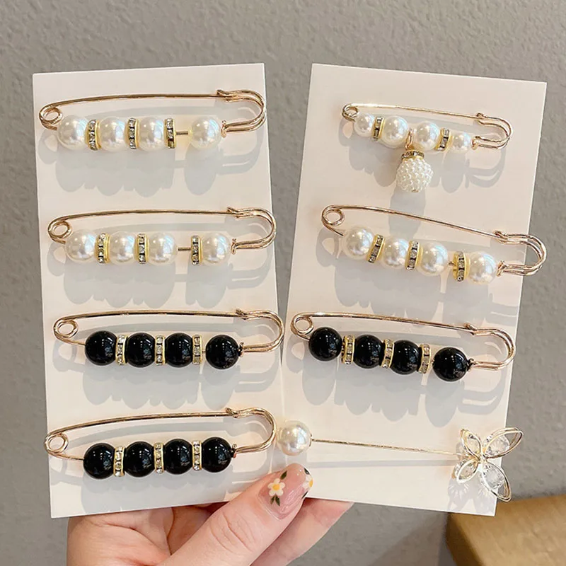 여성 허리 바늘 청바지 스커트 허리 큰 변화 작은 안티 실행 핀 진주 라인 석 옷깃 핀 의류 액세서리