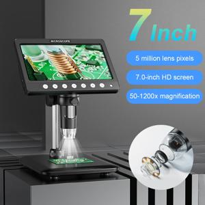 7 인치 IPS 디지털 동전 현미경 5MP 50X-1200X 돋보기 스탠드 납땜 비디오 현미경 전자 수리 8 LED