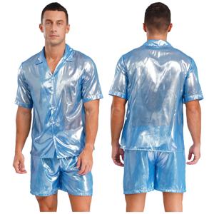 남성용 반짝이는 비치웨어 정장 시스루 워터 리플 샤인 셔츠 탑과 신축성 있는 허리밴드 휴가 여행을 위한 루즈한 복서 반바지