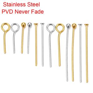 30 100 개 스테인레스 스틸 헤드 핀 플랫 헤드 바늘 대량 PVD 결코 페이드 20 30 40mm 보석 만들기위한 원형 눈 머리 핀