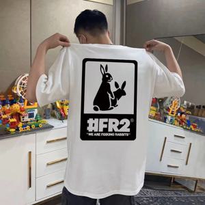 Fxxking Rabbits FR No Smoking 고품질 순수 코튼 반팔 남성과 여성 같은 스타일 일본과 한국의 조수 브랜드