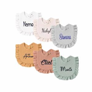 개인 맞춤 자수 아기 턱받이, 흘림 방지 순색 심플 디자인 나뭇잎 모양 턱받이, 유아 우유 튀김 방지