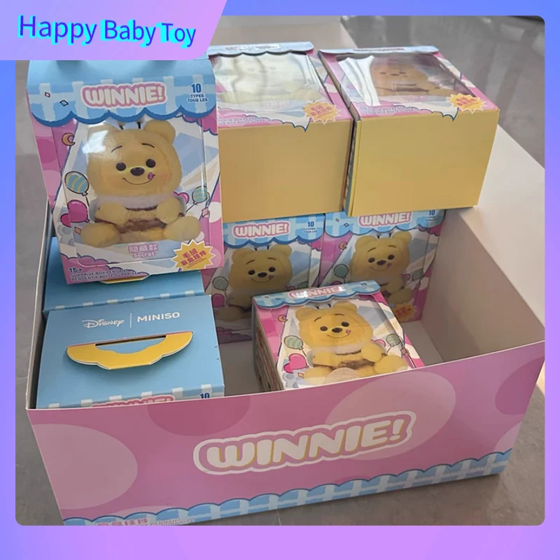 100% 정품 디즈니 위니 푸우 블라인드 박스 베어 펜던트 장난 꾸러기 파티 시리즈 비닐 장난감 귀여운 모델 데스크탑 장식품 수집