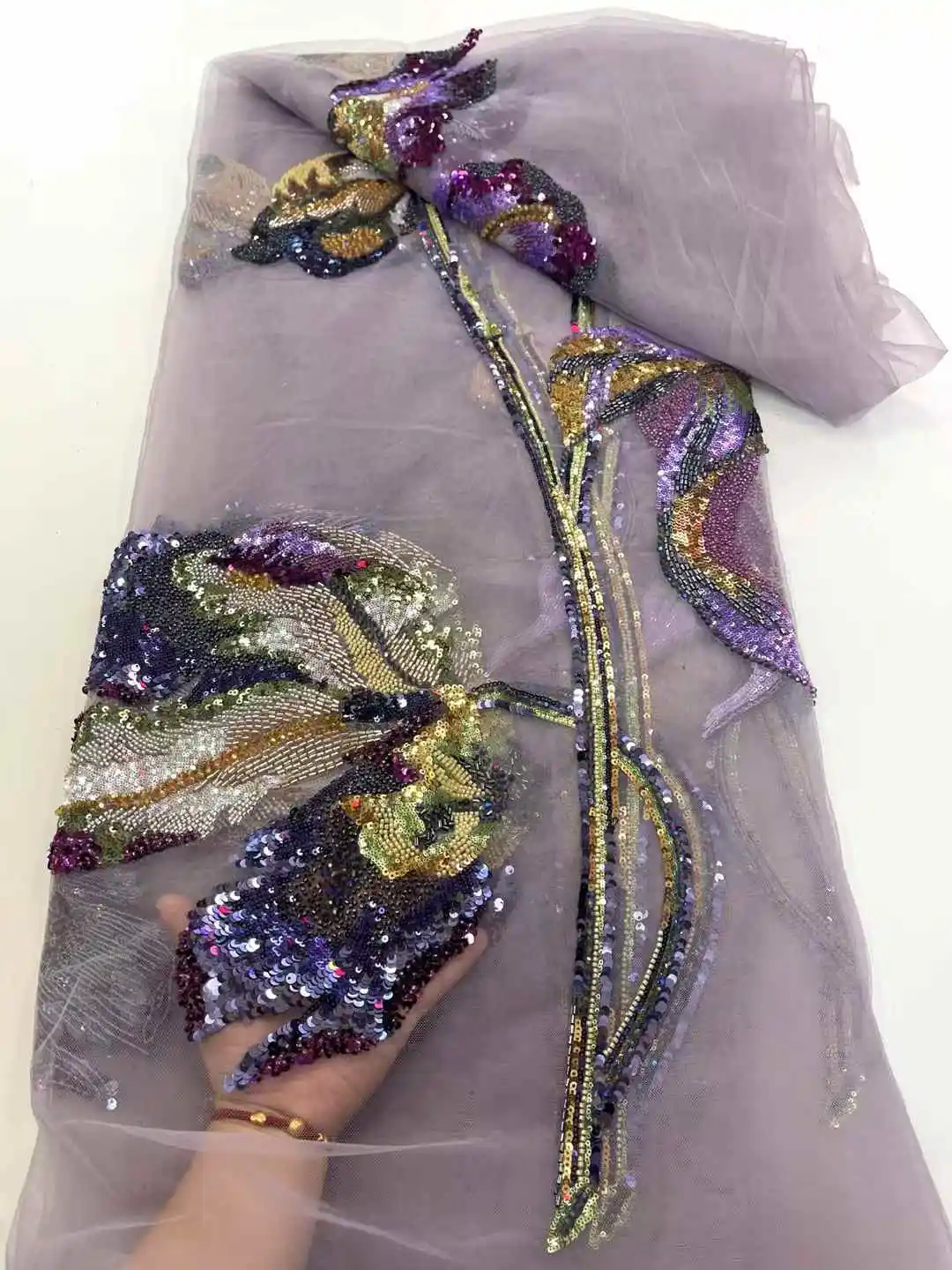 2025 신상 디자인 고품질 스팽글 레이스 원단, 비즈 장식, 웨딩드레스, 고급 이브닝 드레스용 프랑스 레이스 5야드