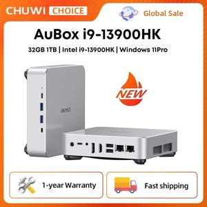 CHUWI AuBox 미니 PC i9-13900HK 14코어 32GB DDR4 1TB SSD 16GB DDR5 512GB SSD 윈도우 11 Pro WiFi 6 BT 5.2 확장 M.2 1TB*2 데스크탑