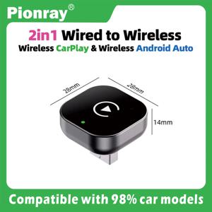 Pionray 2in1 무선 CarPlay 동글 무선 안드로이드 자동 어댑터 AI 스마트 박스 자동차 지능형 시스템 CarWith 유선 tv 박스