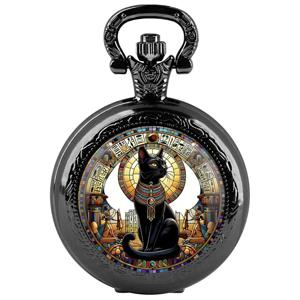 Steampunk 고양이 석영 주머니 시계 여성용 남성용 어린이 독특한 고양이 디자인 빈티지 시계 시계 체인 쥬얼리 펜던트 선물