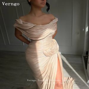 Verngo 브라운 쉬폰 이브닝 드레스 오프 숄더 인어 공식 행사 드레스 우아한 사이드 슬릿 댄스 파티 드레스 맞춤형