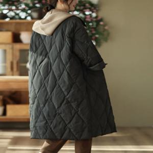 한국 일본 브랜드 루즈핏 두꺼운 후드 다운 코튼 재킷 중간 길이 경량 여성 패딩 코트 레트로 스타일 버튼 디테일