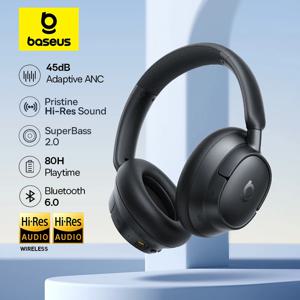 Baseus EH10 NC ANC 무선 헤드폰 45dB 적응형 하이브리드 소음 차단 헤드셋 고해상도 LDAC 헤드폰 Bluetooth 6.0 80Hrs