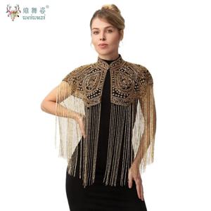 롱 태슬 숄과 치파오 드레스 웨딩 코트 코스 인도 헤비 인더스트리 비즈 숄 롱 태슬 아랍 가운 숄