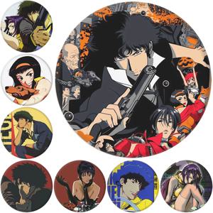 58mm 애니메이션 카우보이 비밥 스파이크 슈필 페이 발렌타인 제트 블랙 비시어스 코스프레 의상 배지 핀 SPTE 양철 브로치 소품 선물