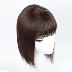 천연 헤어 토퍼 앞머리가있는 보이지 않는 가발 합성 헤어 토퍼 블랙 스트레이트 가발 여성 클립 인 헤어 익스텐션 25cm/35cm