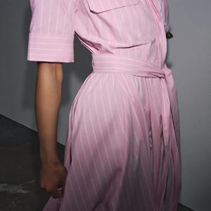 여름 신상 여성 셔츠 스타일 반팔 턴다운 칼라 슬림 실크 거즈 드레스 패셔너블한 중국 전통 의상