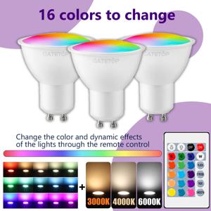 1-10PCS RGB GU10 LED 스포트라이트 전구 24 키 원격 제어 디 밍이 가능한 6W AC220V 110V 침실 거실 램프에 대 한 다채로운 변경