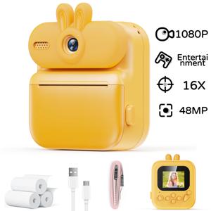 어린이용 즉석 인화 카메라 16배율 고양이 디자인 1080 HD 디지털 카메라 토끼 모양 장난감 3-12세 어린이 크리스마스 생일 선물
