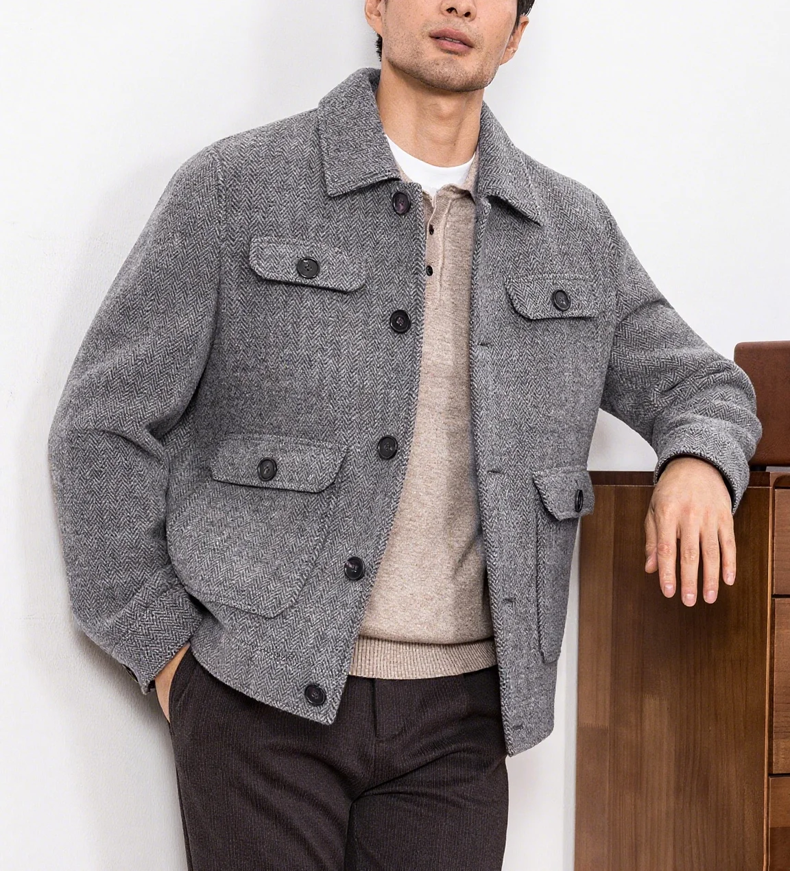 남성용 블레이저 헤링본 캐주얼 엘레강트 소년 정장 비즈니스 패션 턴다운 칼라 아우터웨어 남성 스포츠 재킷 코트