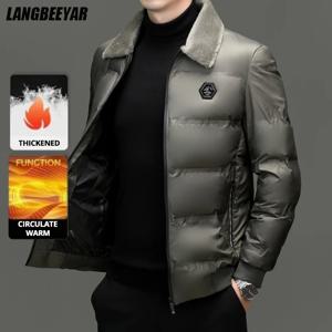 최고급 중년 남성용 버블 패딩 윈드브레이커 코트 파카 재킷 겨울용 플러스 벨벳 두꺼운 숏 아우터웨어