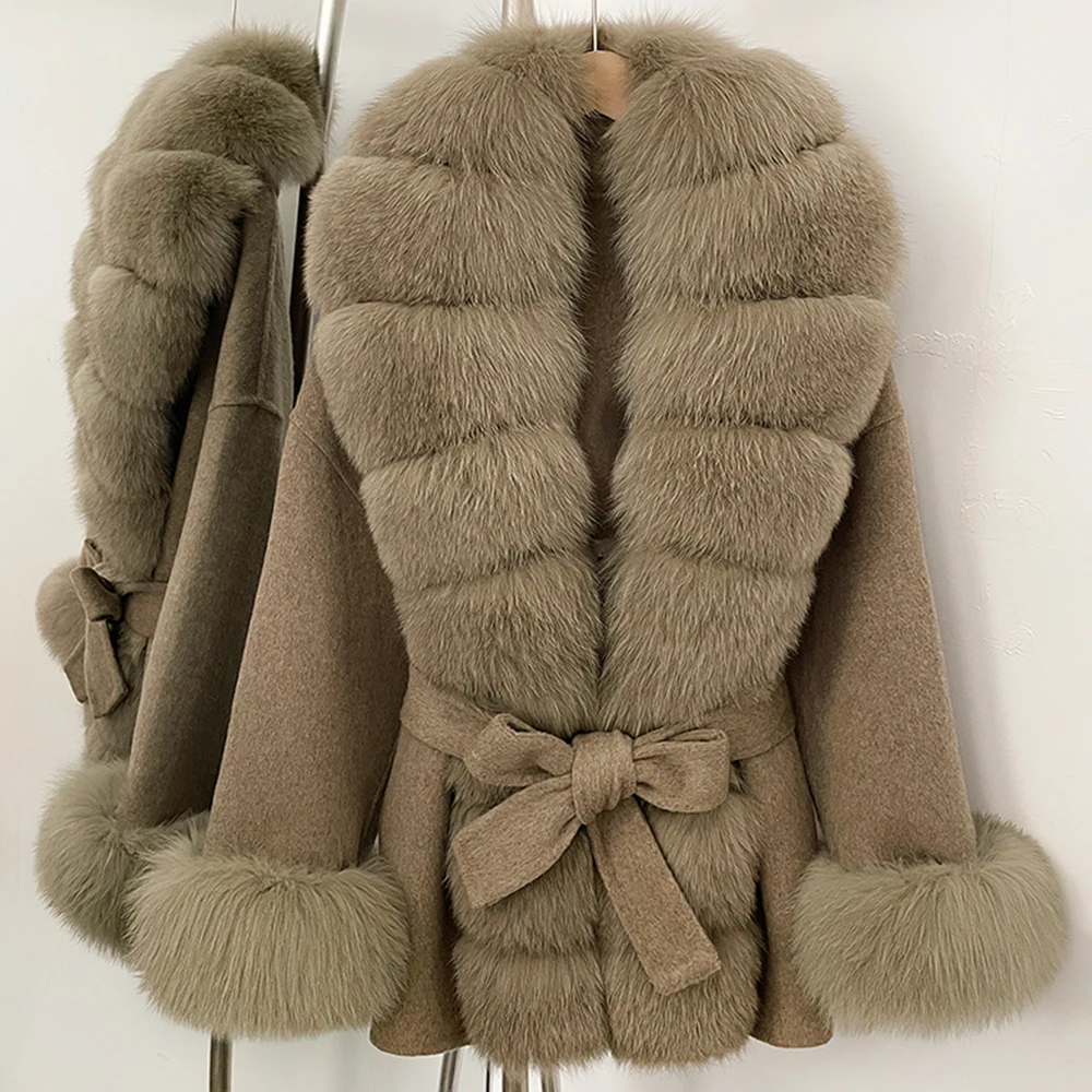 OFTBUY 여우털 코트 여성용 신상 가을 울 코트 겨울 따뜻한 리얼 퍼 칼라 울 혼방 재킷 여성용 따뜻한 옷
