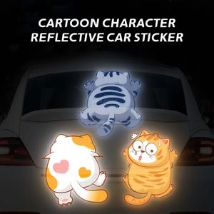 3개 세트 만화 고양이 반사 자동차 스티커 발광 아트 데칼 자동차/오토바이 창문 차체 장식 야간 운전 안전용