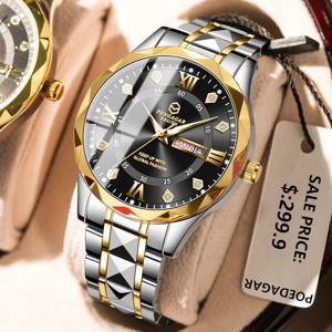 PAAZOMU 럭셔리 브랜드 남성 시계 방수 발광 날짜 요일 표시 남성용 쿼츠 손목시계 스테인리스 패션 스포츠 남성 시계