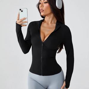 가을 여성용 요가복 지퍼 재킷 스포츠 탑 슬림 긴팔 아우터웨어 전문 러닝 트레이닝 및 피트니스