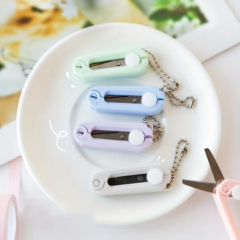 1pc 미니 휴대용 접는 가위 파스텔 색상의 창의적인 스테인레스 스틸 종이 절단 미술 프로젝트 사무실 학교 용품