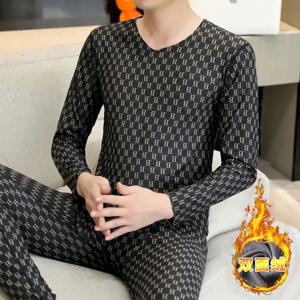 벨벳 무봉제 프린트 보온복 남성용 겨울 민소매 브이넥 조끼 양면 벨벳 이너웨어 보온 속옷