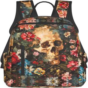 꽃무늬 해골 프린트 패션 백팩 하이킹 캠핑 데이백 남녀 여행용 아웃도어 백팩