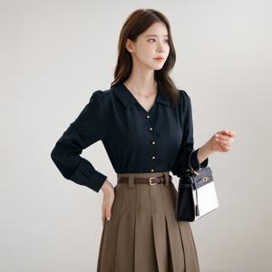 (~XXL까지) 페어리 골드버튼 블라우스 가을 이너 긴팔 하객룩 오피스룩 모임룩 격식룩 빅사이즈