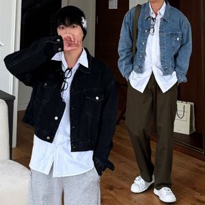 [브리치] 클라쓰업 / 채드 남자 데일리 숏 크롭 데님 빈티지 청 블랙 자켓