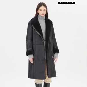 퍼 배색 롱 무스탕 SALE41361_BK