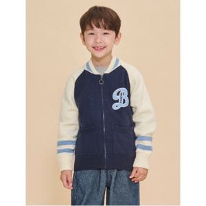 바서티 풀집업 아우터형 니트 카디건 - 네이비