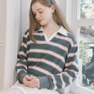 [아워호프] Stripe Logo Collar Sweatshirt - Pink [H24FW-TS11-PIN]