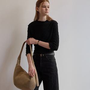 Crinkle three-quarter sleeve top - Black [BE25FATP002BK]