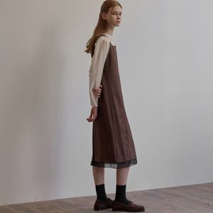 Hem line sheer patch dress - Brown [BE24FAOP002BR-]